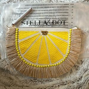 Stella & Dot Limited Edition Raffia Lemon Pouch - new in original packaging